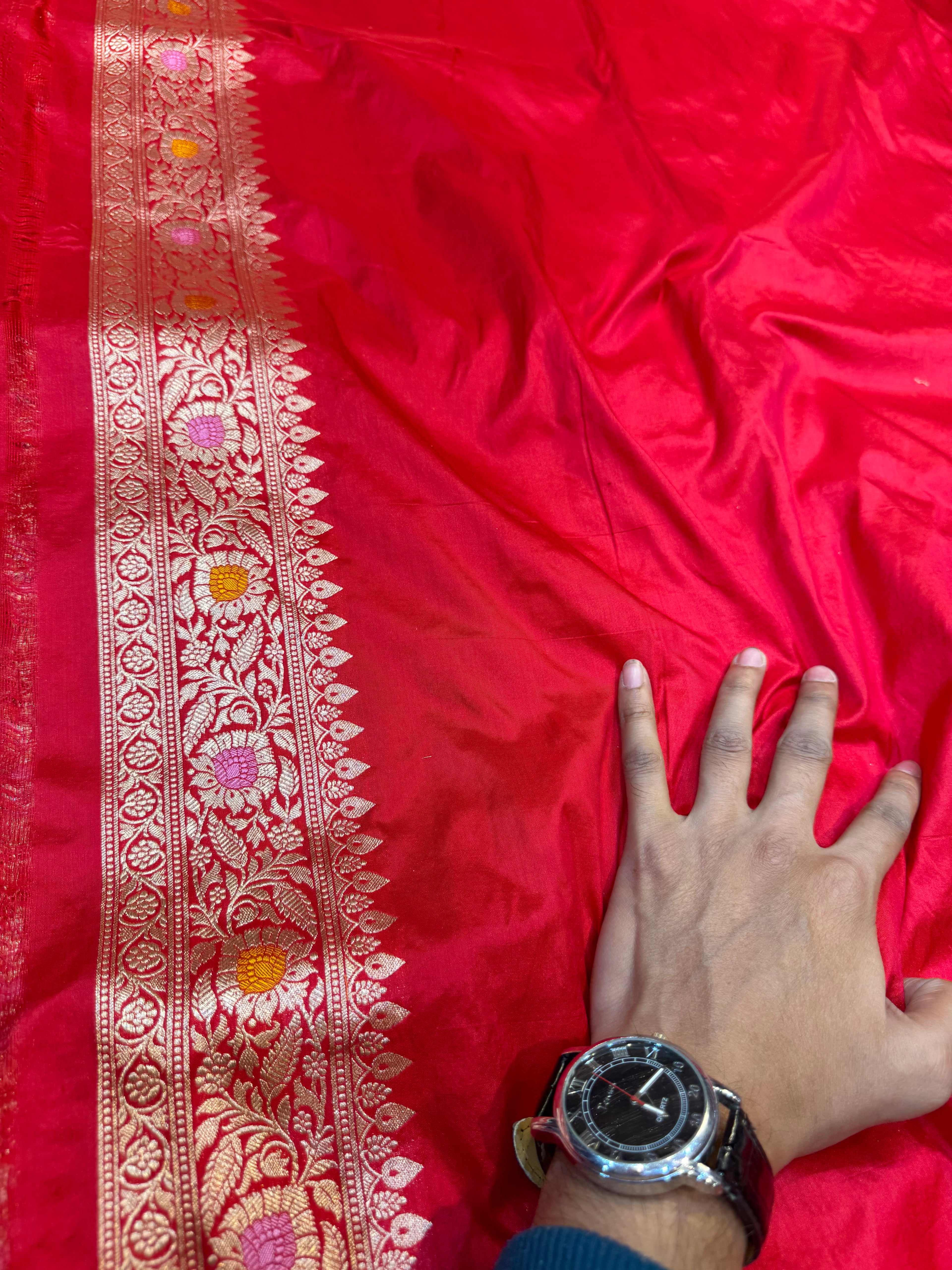 Red 100% Pure Banarasi Katan Silk Meenakari Saree