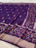 Purple 100% Pure Ektara Banarasi Cotton Jamdani Saree