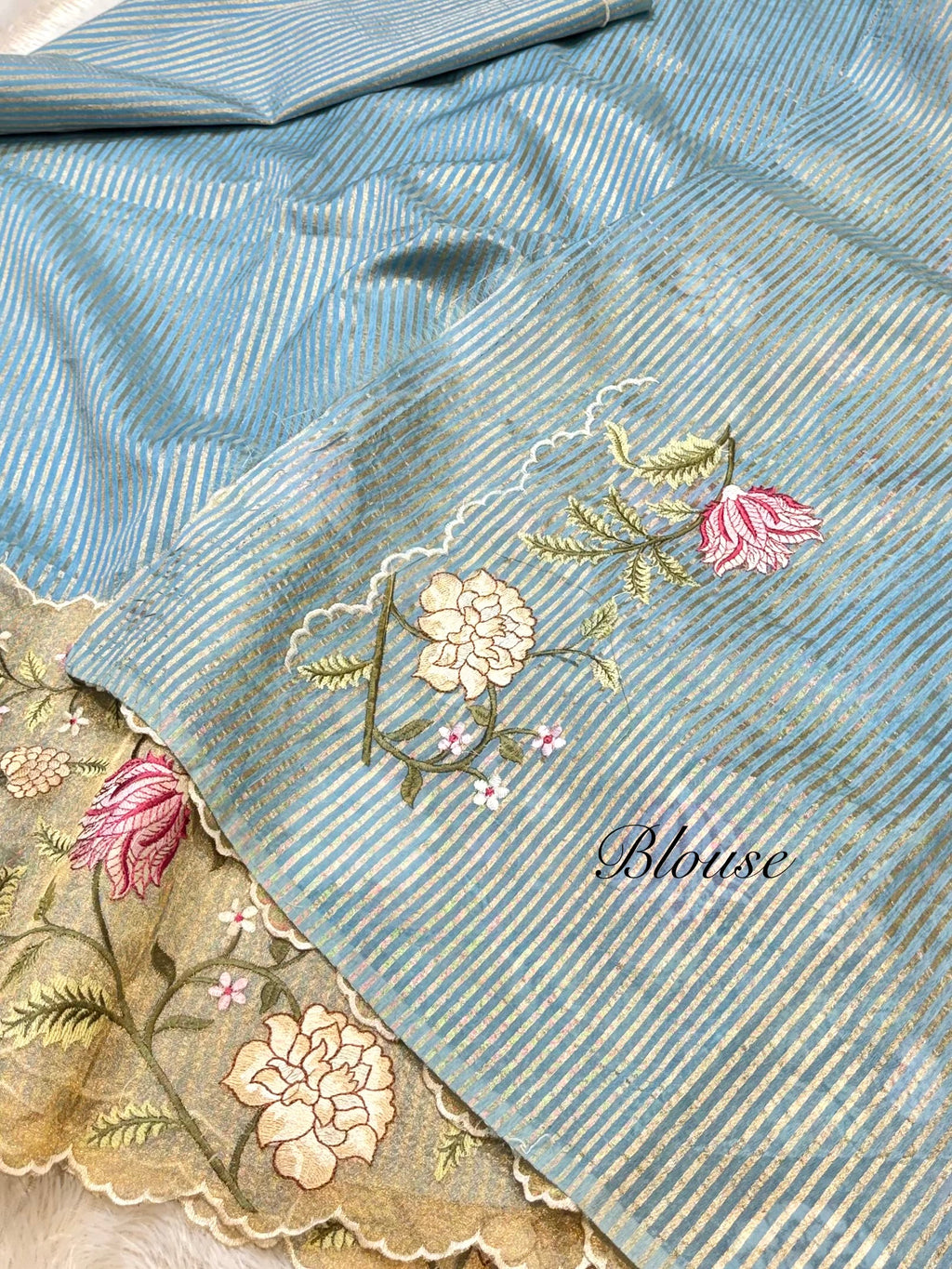 Light Blue Tissue Silk Partywear Banarasi Embroidery Tissue Border Lightweight Sarees