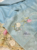 Light Blue Tissue Silk Partywear Banarasi Embroidery Tissue Border Lightweight Sarees