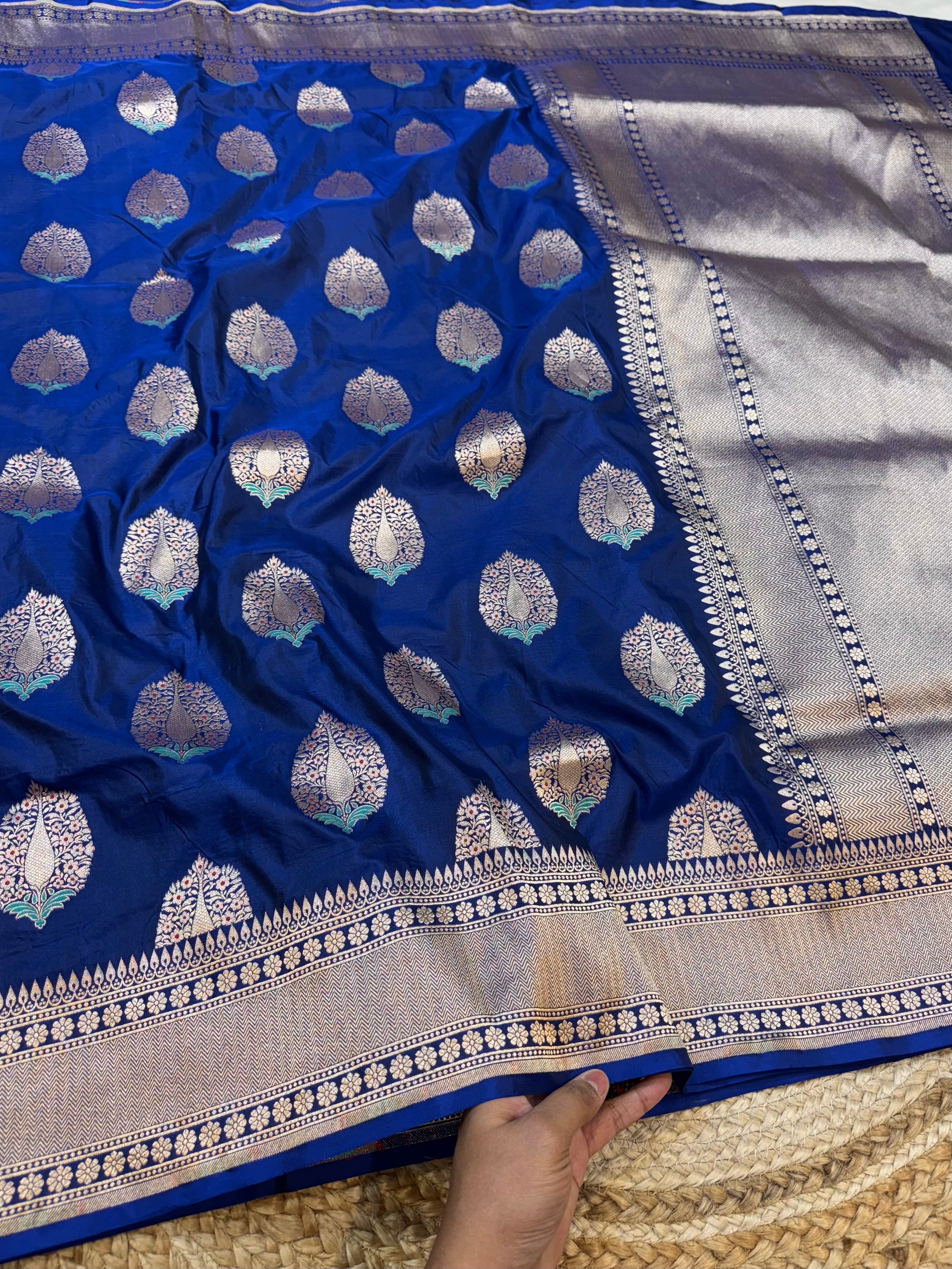 Peacock Blue Neeta Ambani Mam inspired 100% Pure Banarasi Katan Silk Meenakari Saree