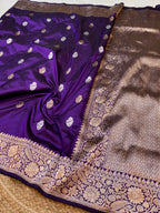 Violet Purple 100% Pure Banaras Katan Silk Handloom Handwoven Pattu Saree