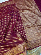 Burgundy Wine 100% Pure Banarasi Khaddi Georgette Saree