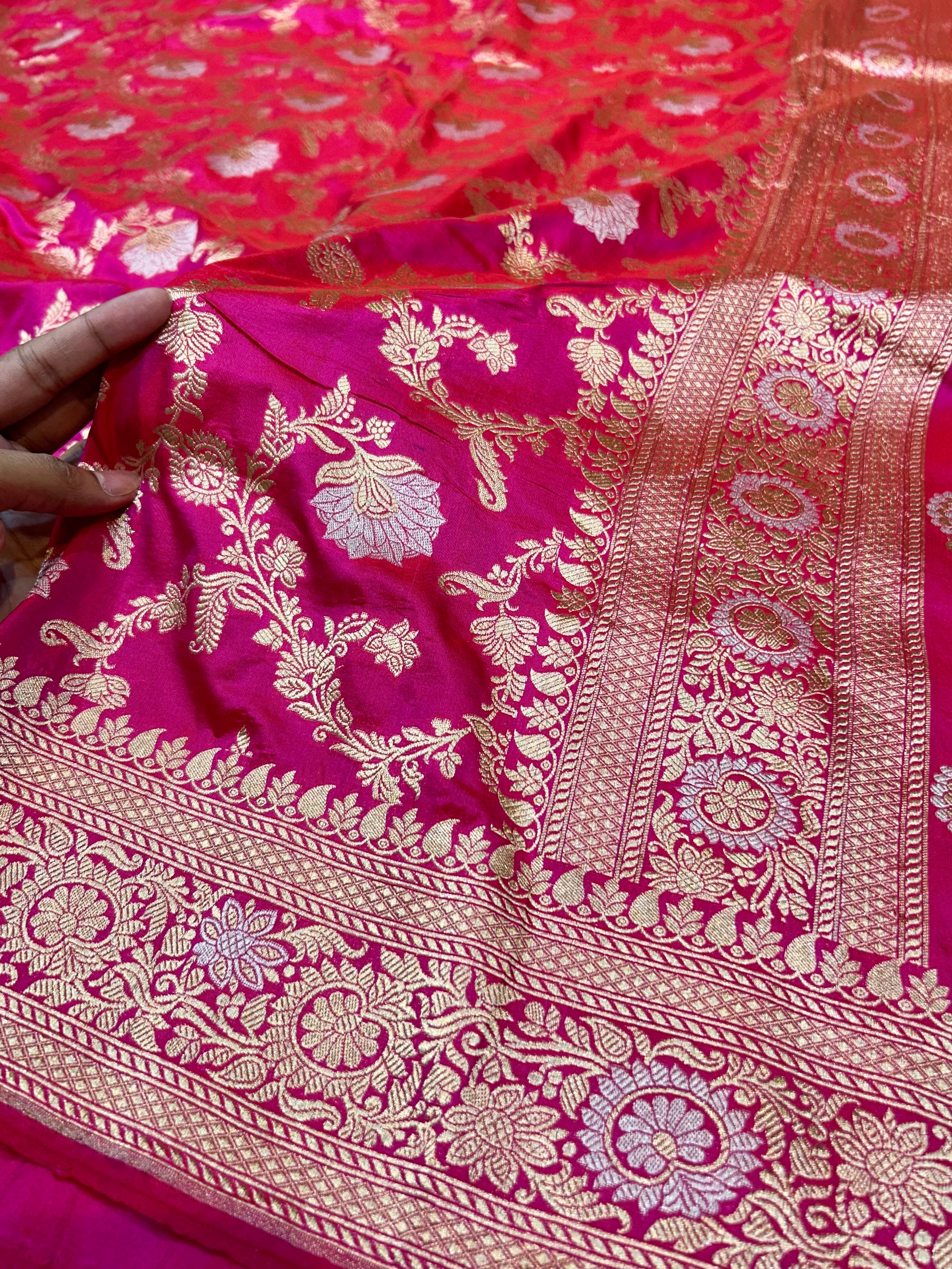 Rani Pink 100% Pure Banarasi Katan Silk Meenakari Saree