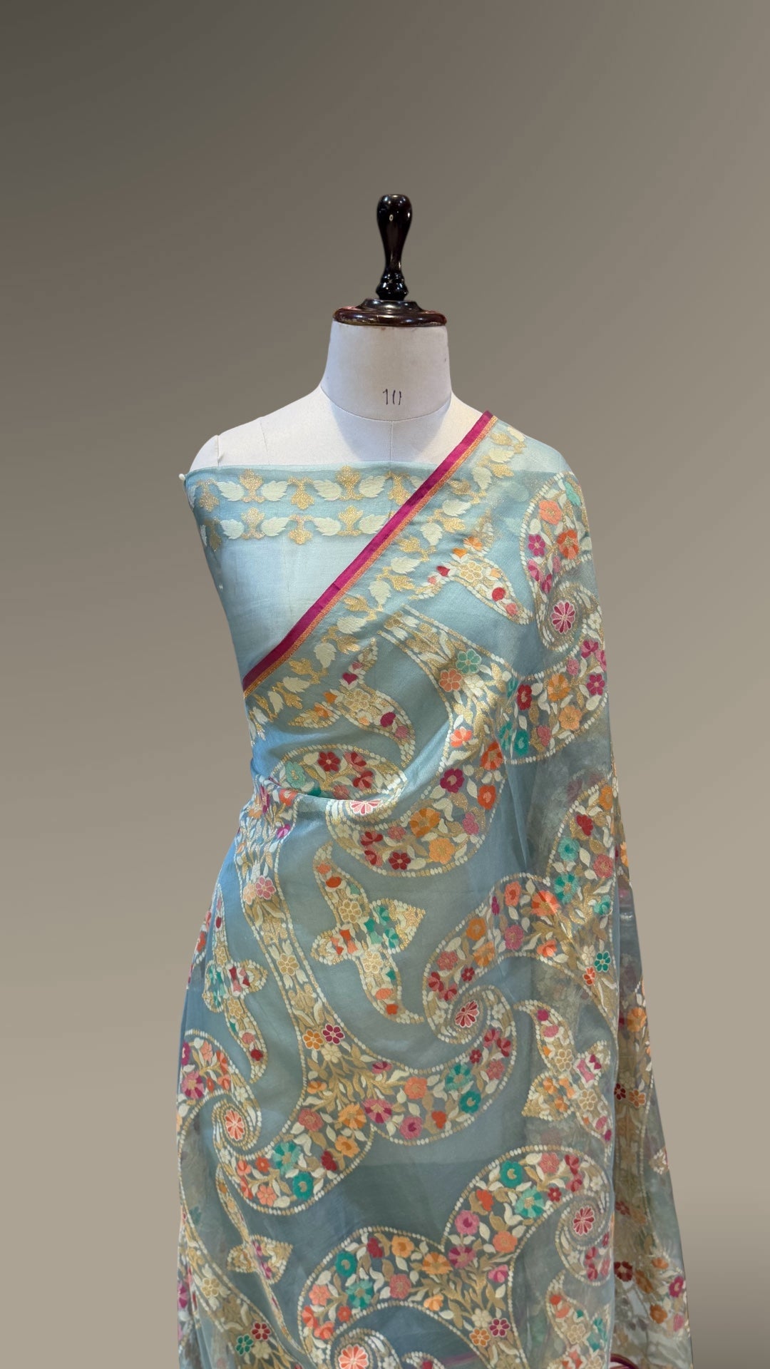 Powder Blue Pure Handloom Banarasi Ektara Kora Jamdani Saree