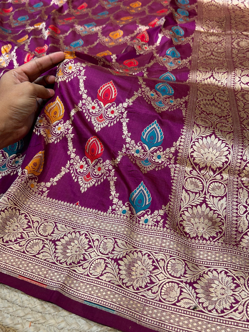 Purple 100% Pure Banarasi Katan Silk Meenakari Saree