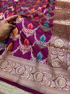 Purple 100% Pure Banarasi Katan Silk Meenakari Saree