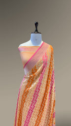 Peach 100% Pure Banarasi Khaddi Georgette RANGKAAT Saree