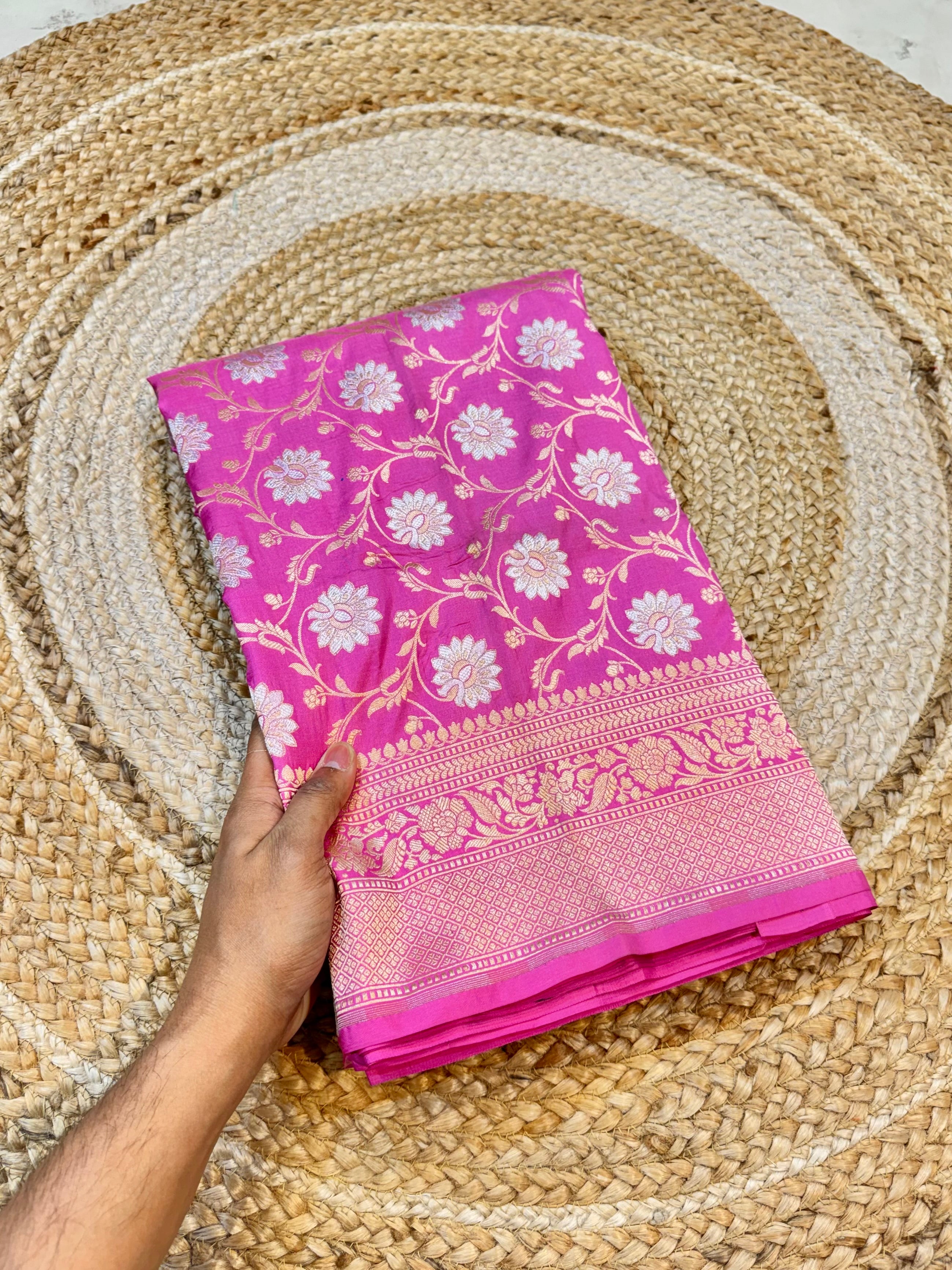 Pink 100% Pure Banarasi Katan Silk Meenakari Saree