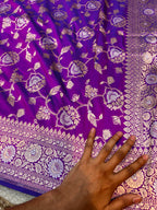 Dual Shade Purple 100% Pure Banarasi Katan Silk Meenakari Saree