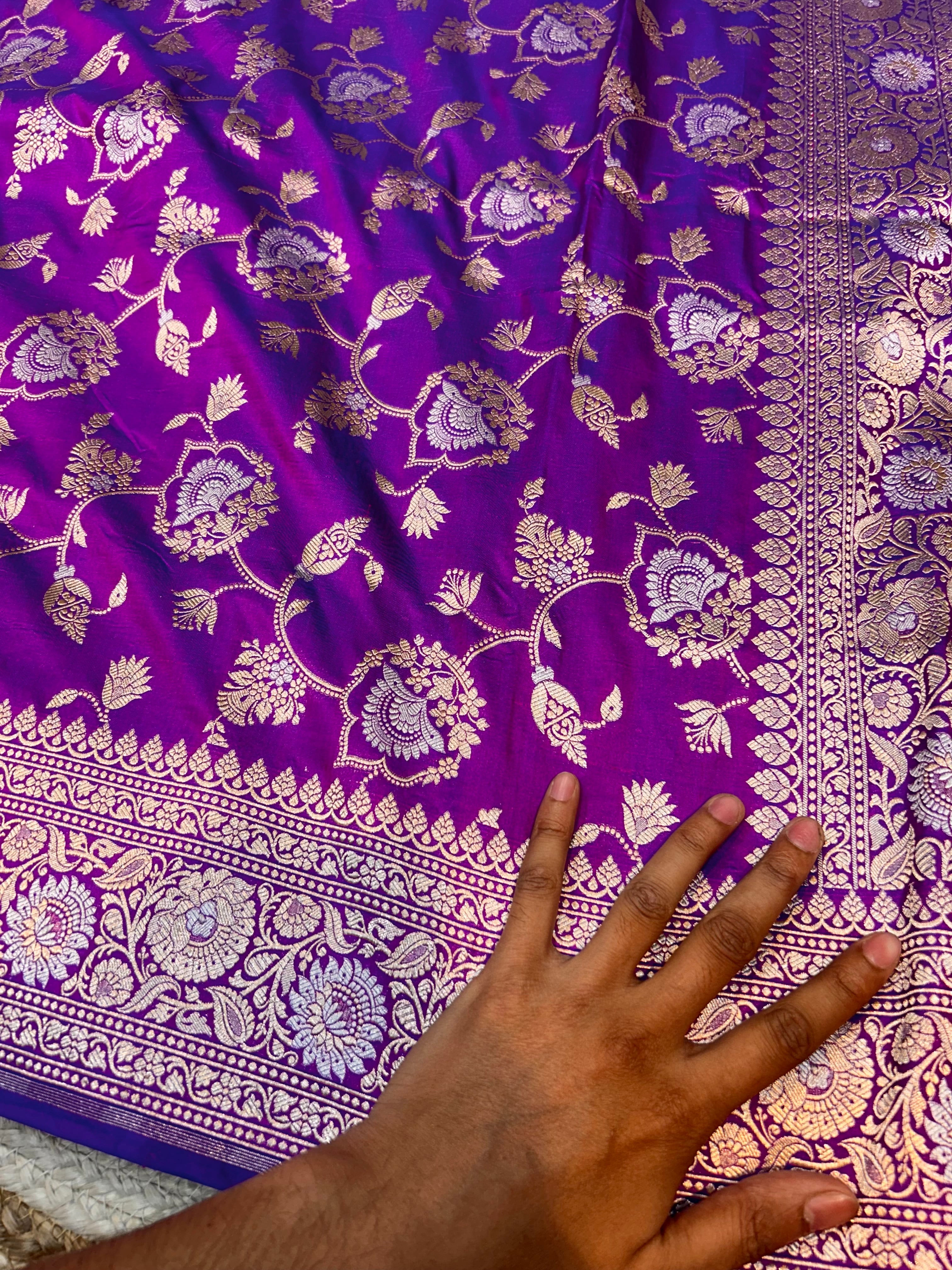 Dual Shade Purple 100% Pure Banarasi Katan Silk Meenakari Saree