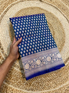 Dual Shade Peacock Blue Pure Banarasi Katan Silk Saree