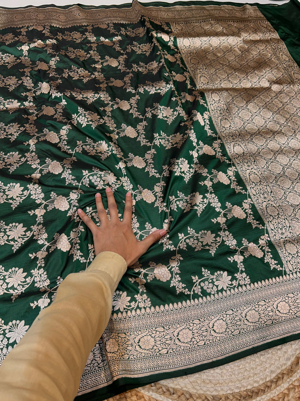 Bottle Green 100% Pure Banarasi Katan Silk Saree