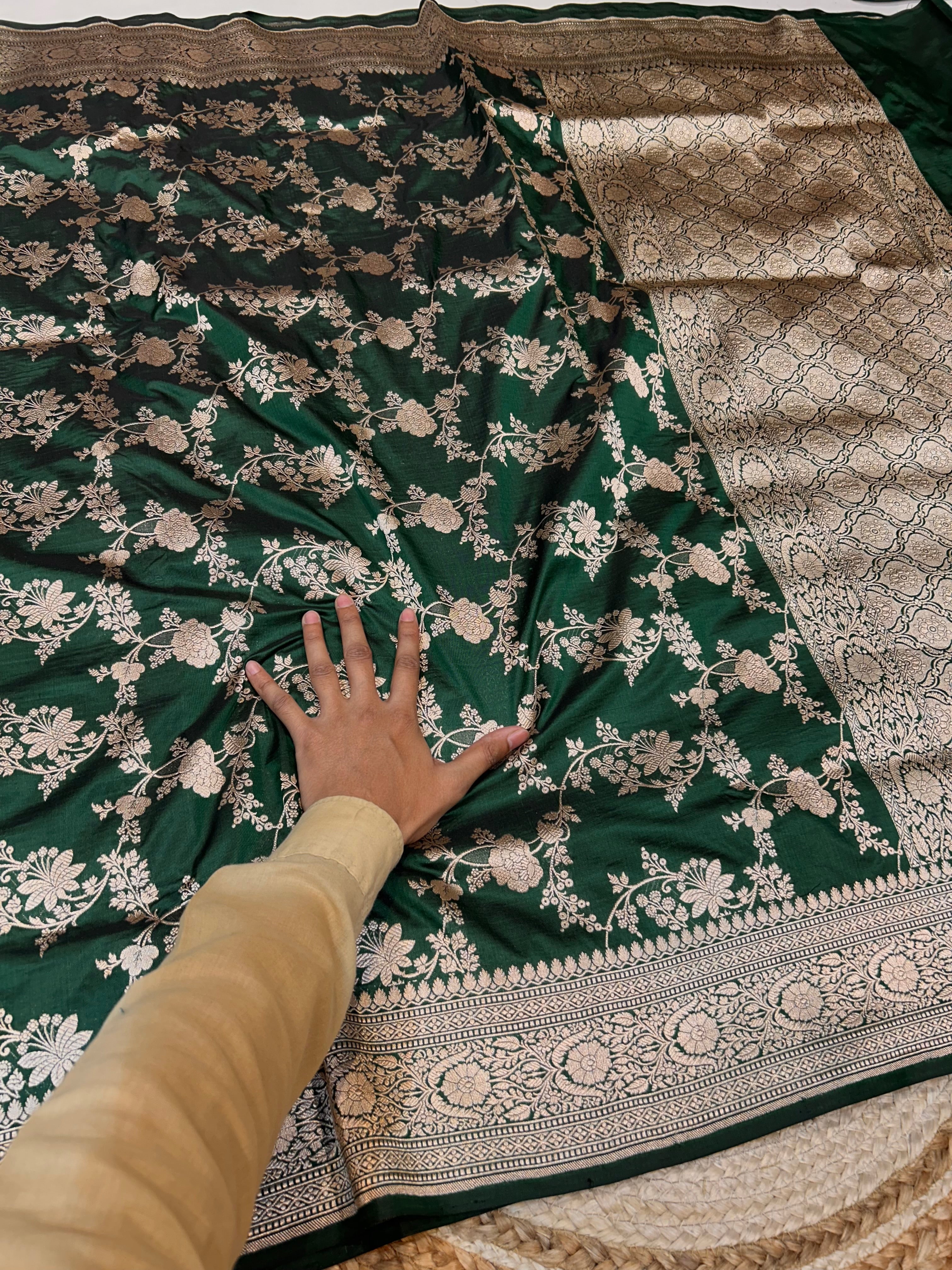 Bottle Green 100% Pure Banarasi Katan Silk Saree