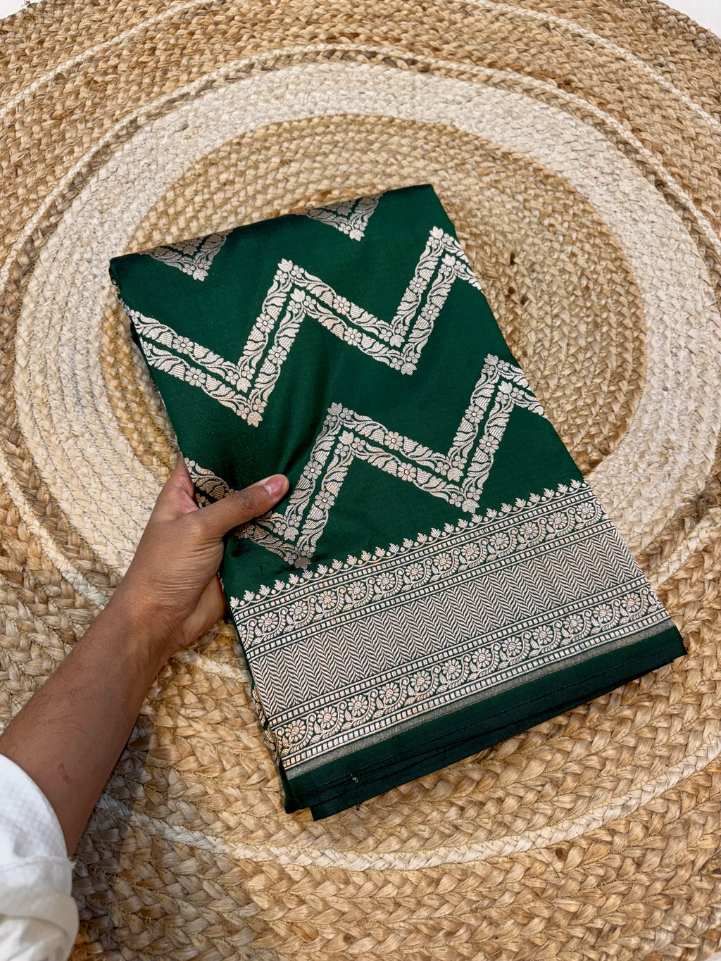 Bottle Green 100% Pure Banarasi Katan Silk Saree