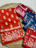 Prebook | Fanta Orange 100% Pure Banarasi Poona Silk Raw Mango Saree