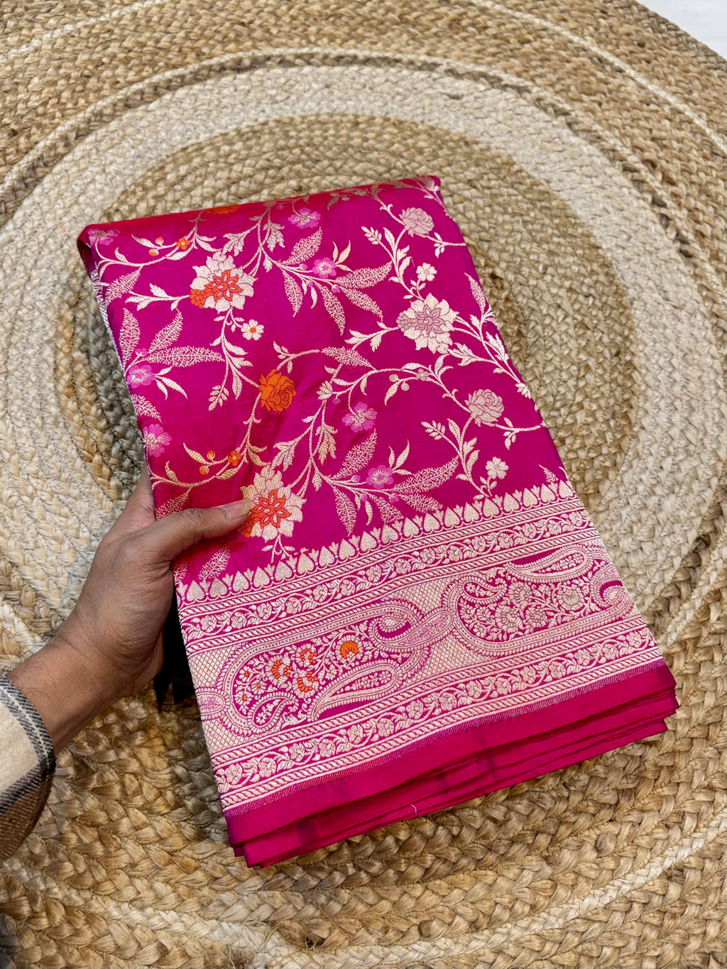Rani Pink 100% Pure Banarasi Katan Silk Meenakari Saree