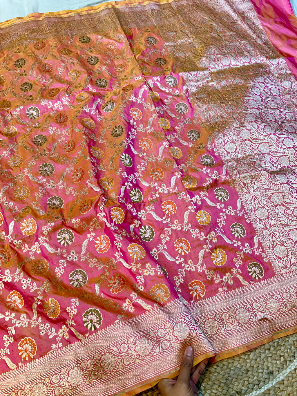 Dual Shade Pink Pure Banarasi Katan Silk Meenakari Saree