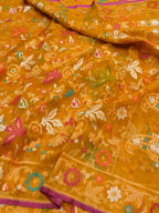 Mustard Pure Banarasi Ektara Kora Jamdani Saree