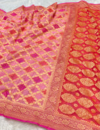 Pink 100% Pure Banarasi Khaddi Georgette RANGKAAT Saree