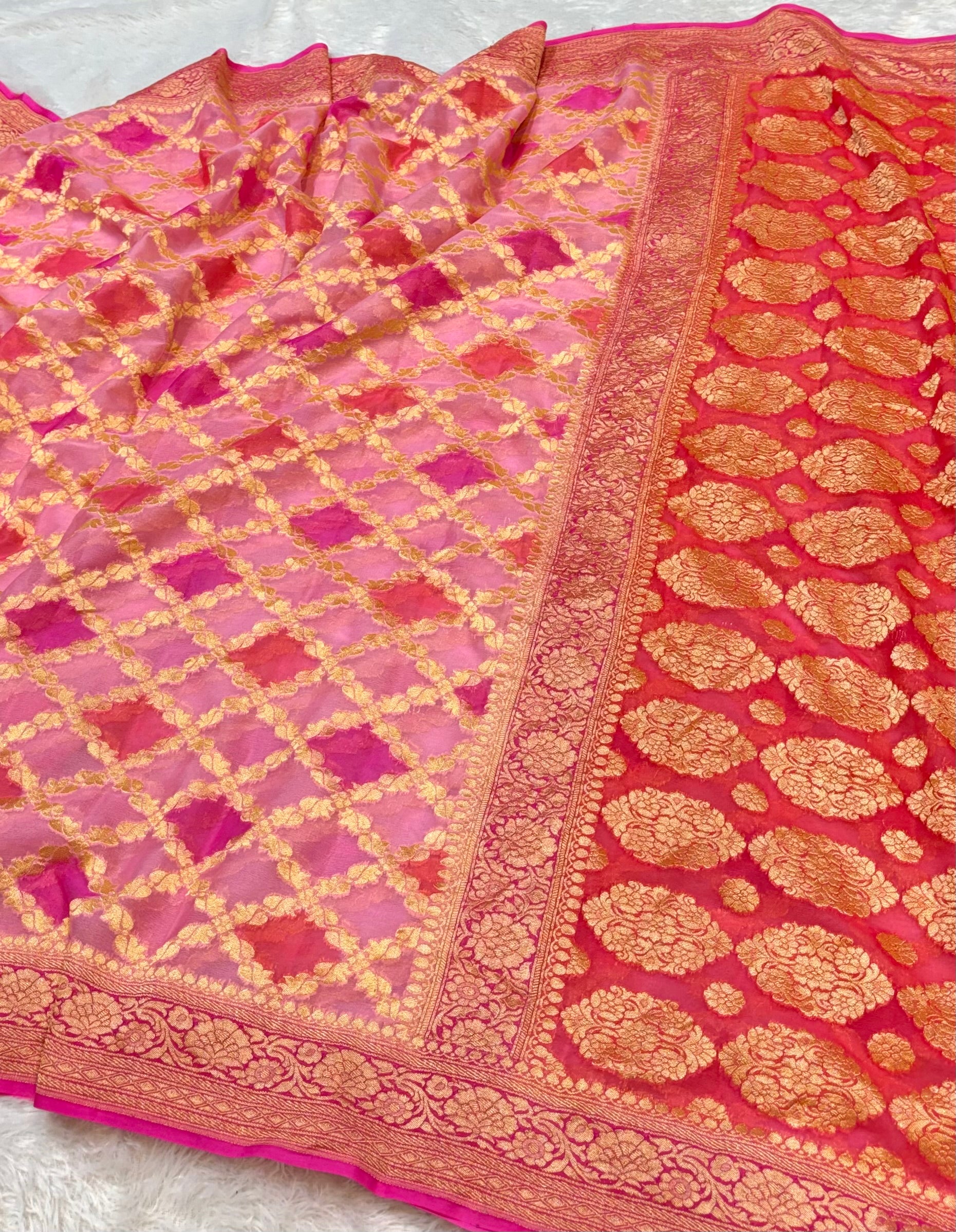 Pink 100% Pure Banarasi Khaddi Georgette RANGKAAT Saree