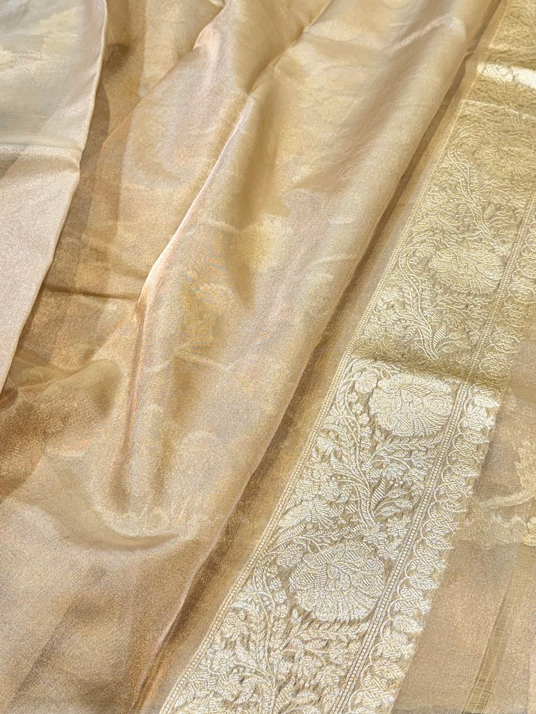 Diamond Beige 100% Pure Tissue Silk Banarasi Partywear Saree