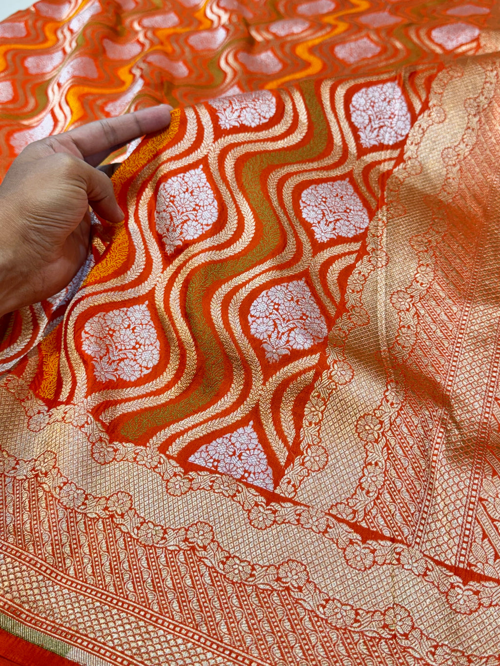 Prebook | Fanta Orange 100% Pure Banarasi Katan Silk Tilfi Meenakari Saree