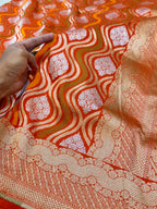 Prebook | Fanta Orange 100% Pure Banarasi Katan Silk Tilfi Meenakari Saree