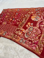 Maroon 100% Pure Ektara Banarasi Cotton Jamdani Saree