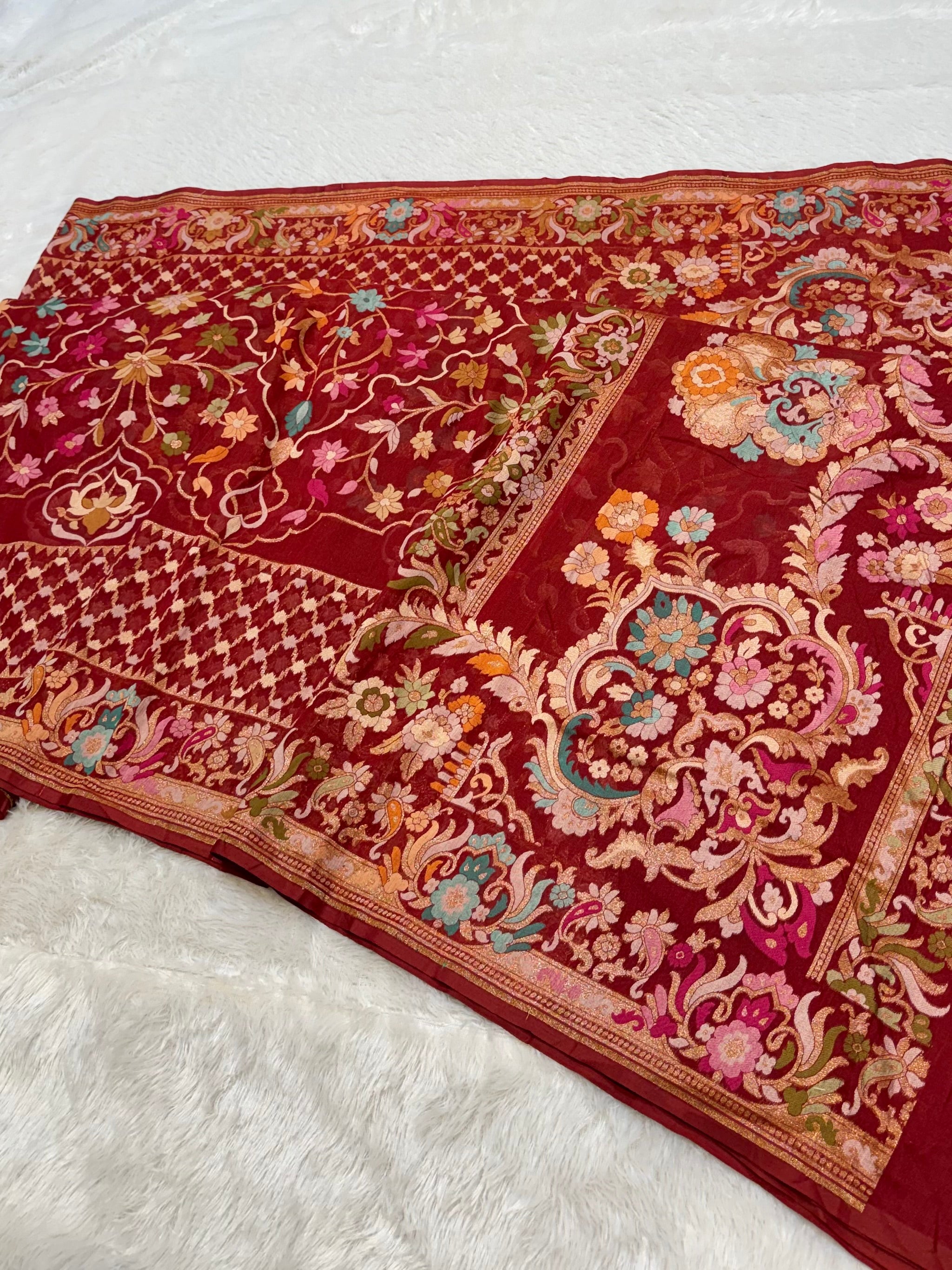 Maroon 100% Pure Ektara Banarasi Cotton Jamdani Saree