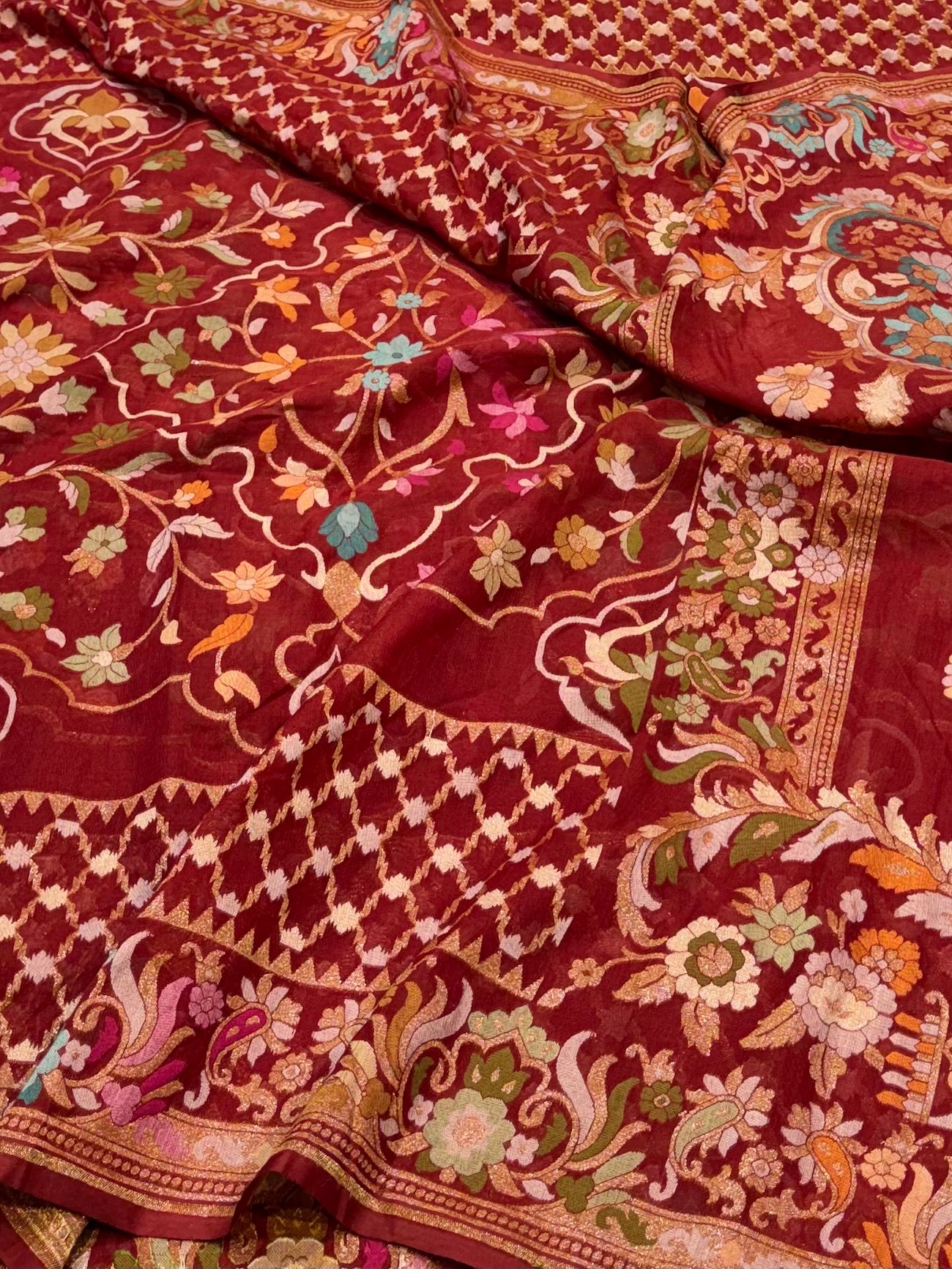 Maroon 100% Pure Ektara Banarasi Cotton Jamdani Saree