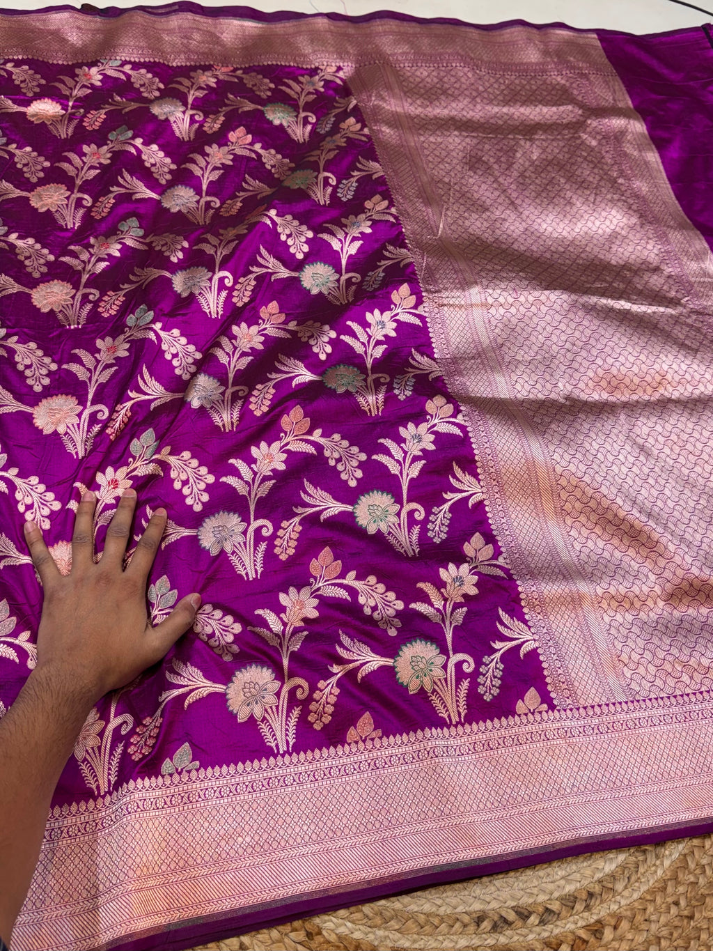 Magenta Pink 100% Pure Banarasi Katan Silk Meenakari Saree