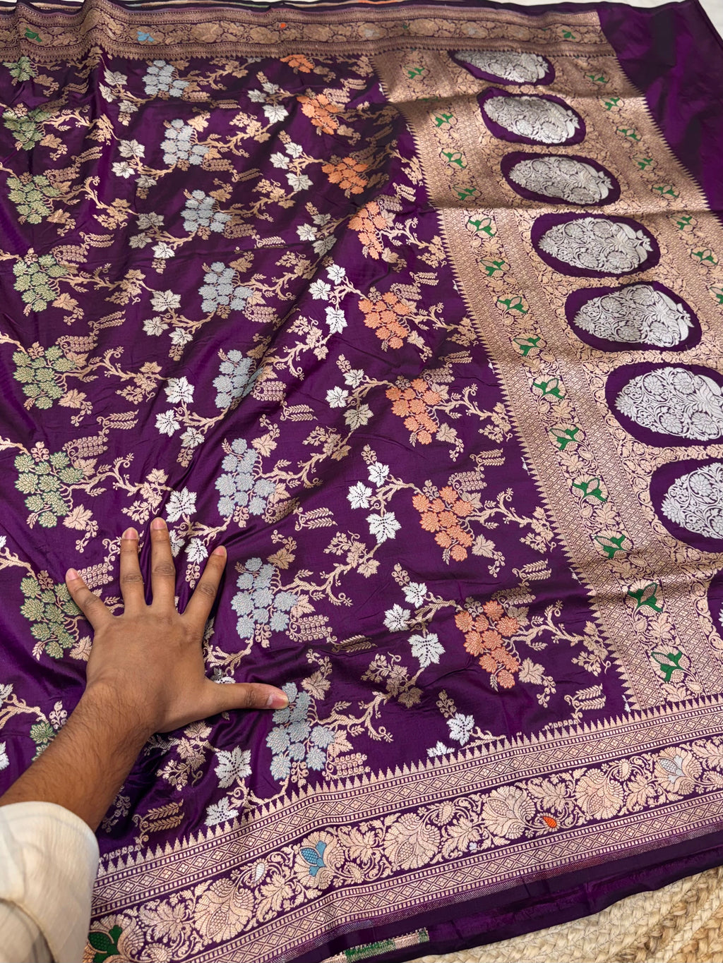 Wine Purple 100% Pure Banarasi Katan Silk Meenakari Saree