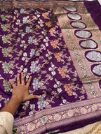 Wine Purple 100% Pure Banarasi Katan Silk Meenakari Saree