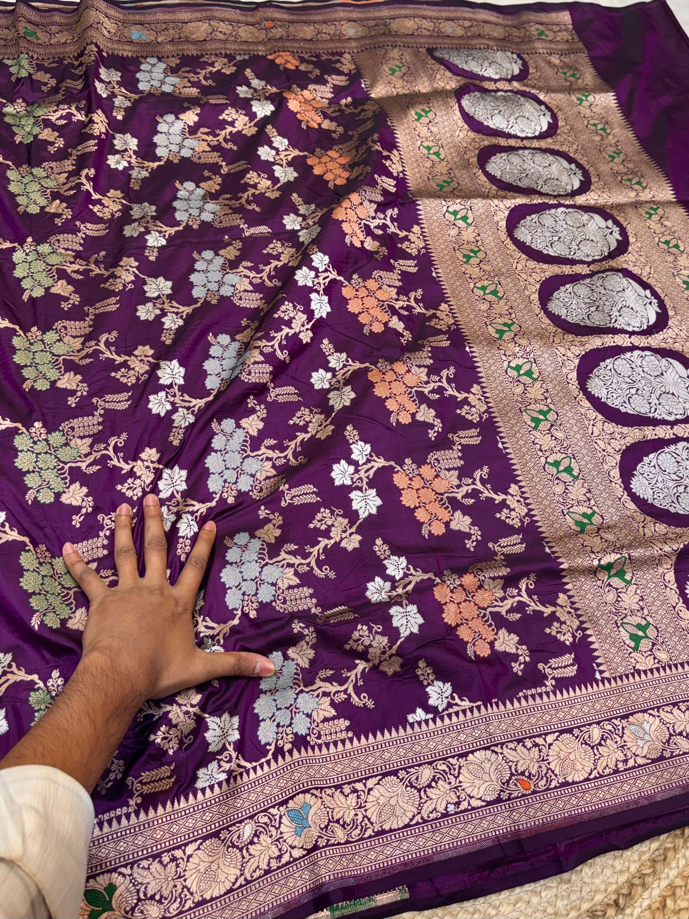 Wine Purple 100% Pure Banarasi Katan Silk Meenakari Saree