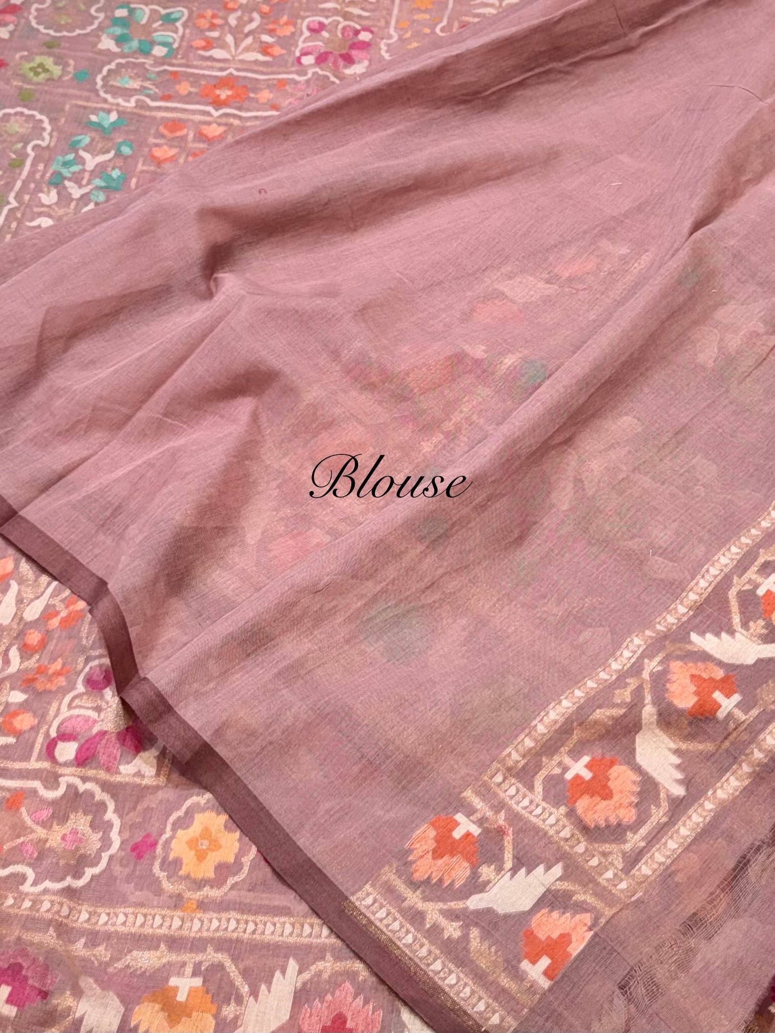 Prebook | Dusty Pink 100% Pure Ektara Banarasi Cotton Jamdani Saree