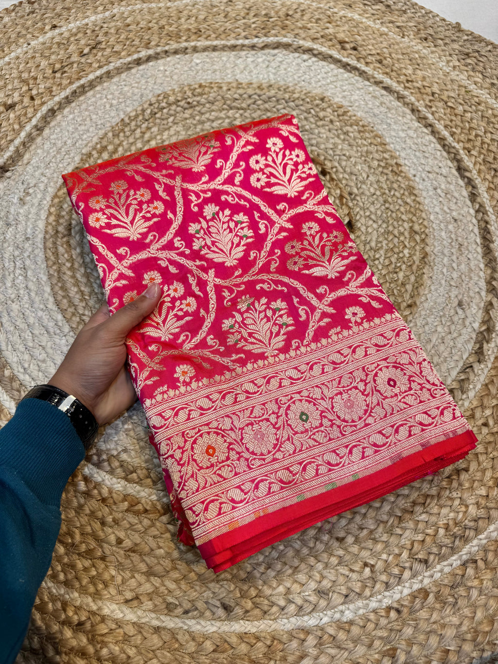 Dual Shade Pink 100% Pure Banarasi Katan Silk Meenakari Saree