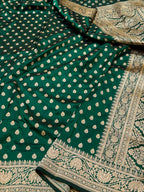 Bottle Green Pure Banarasi Katan Silk Saree