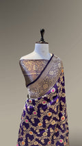 Violet Purple 100% Pure Banarasi Katan Silk Handloom Handwoven Pattu Saree