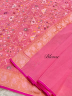 Baby Pink 100% Pure Ektara Banarasi Cotton Jamdani Saree
