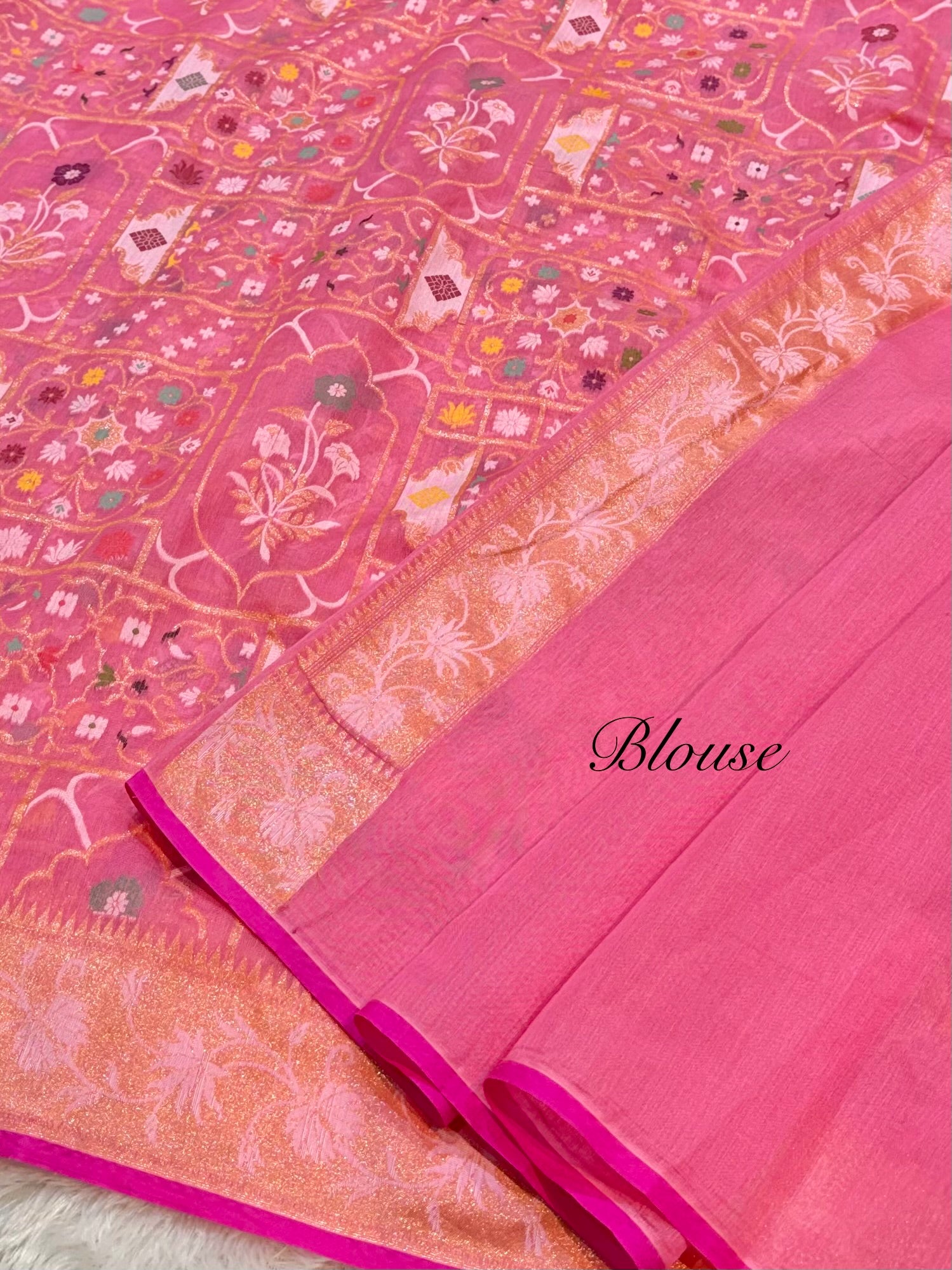 Baby Pink 100% Pure Ektara Banarasi Cotton Jamdani Saree