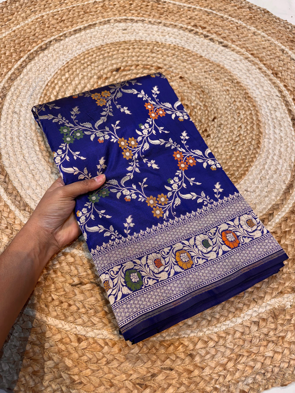 Royal Blue Pure Banarasi Katan Silk Meenakari Saree