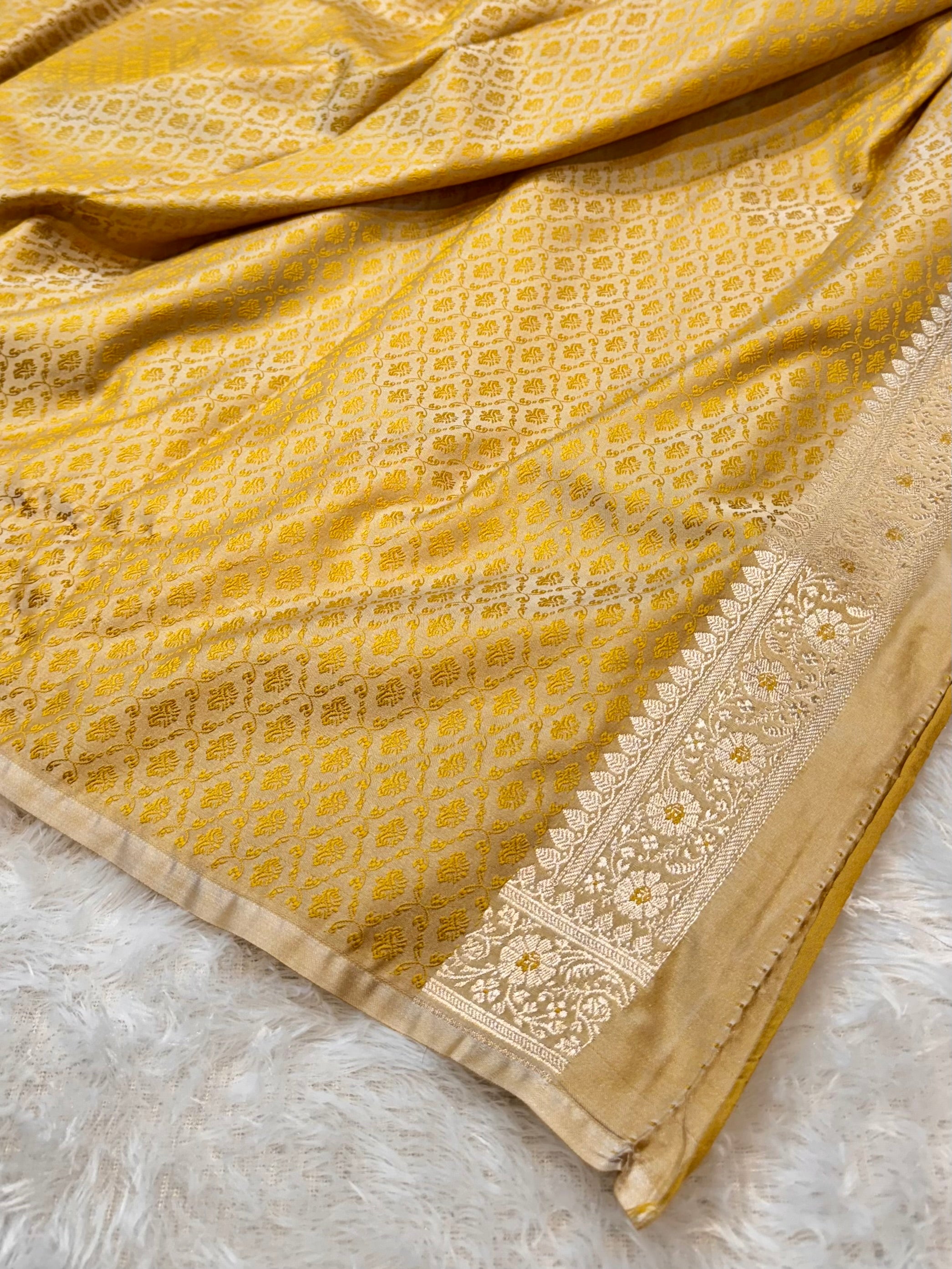Olive Banarasi Soft Mashru Silk Partywear Meenakari Saree