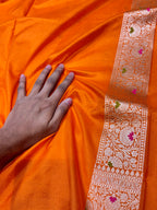 Prebook | Fanta Orange 100% Pure Banarasi Katan Silk Meenakari Brocade Saree
