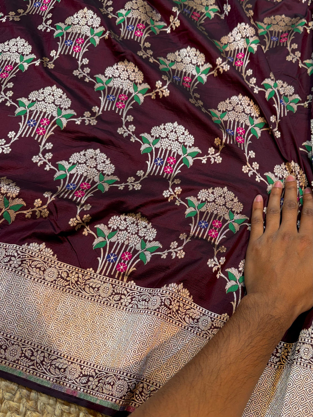 Coffee Brown 100% Pure Banarasi Katan Silk Meenakari Saree