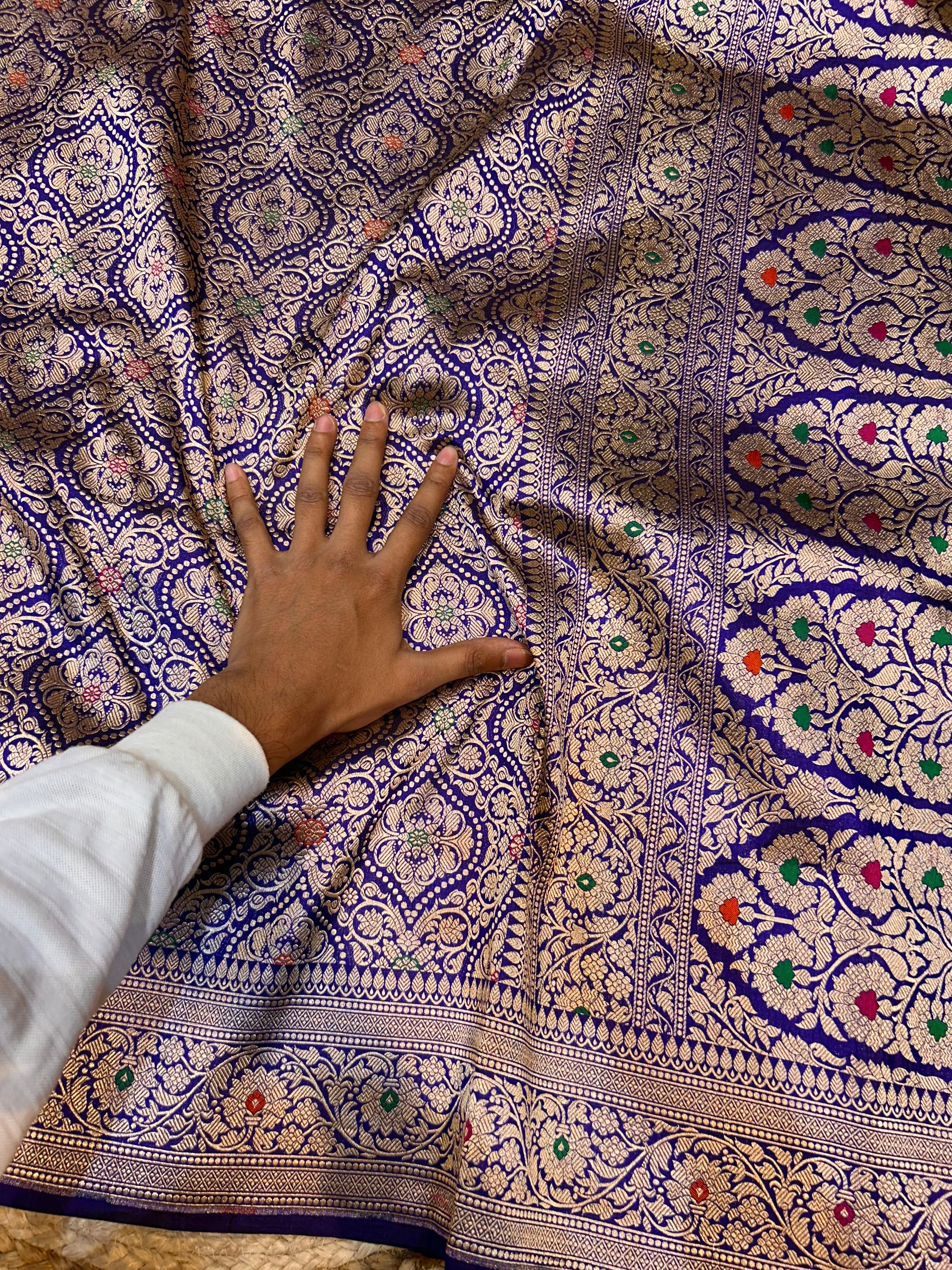 Royal Blue 100% Pure Banarasi Katan Silk Meenakari Brocade Saree