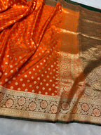 Fanta Orange Banarasi Mashru Satin Silk Partywear Saree