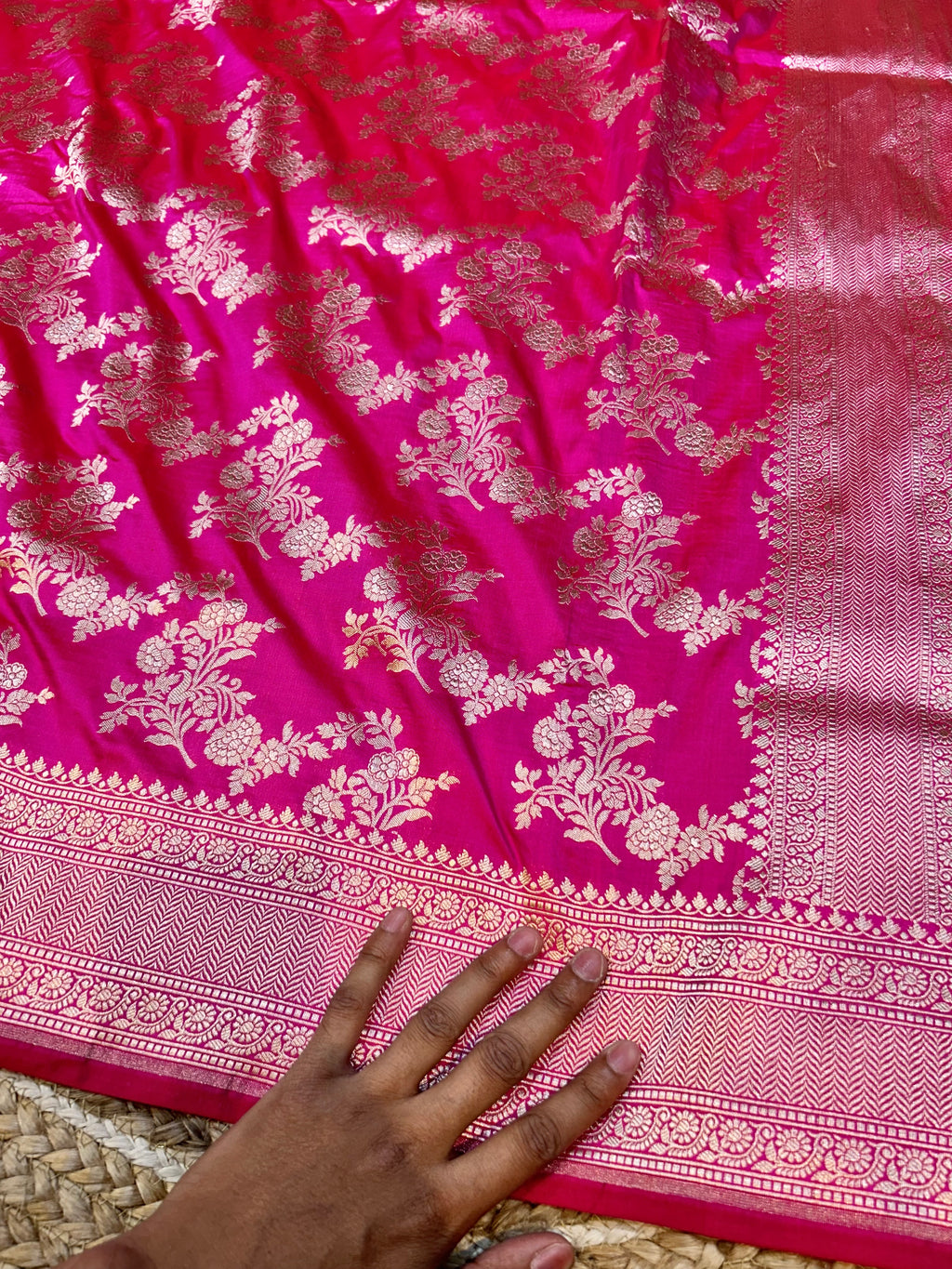 Rani Pink 100% Pure Banarasi Katan Silk Saree