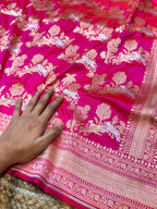 Rani Pink 100% Pure Banarasi Katan Silk Meenakari Sareee
