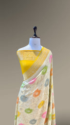 Off White 100% Pure Banarasi Khaddi Georgette RANGKAAT Saree
